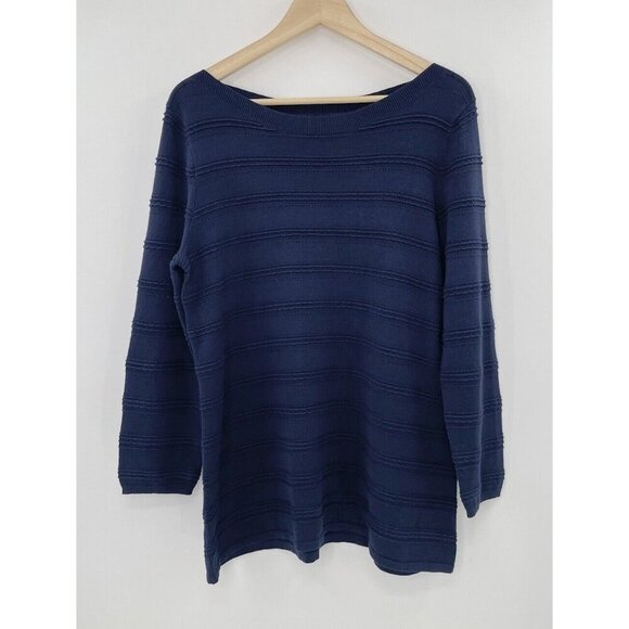 41 Hawthorn Hauthie‎ Pointelle Pullover Sweater Stitch Fix Navy Size L Career - Picture 1 of 8